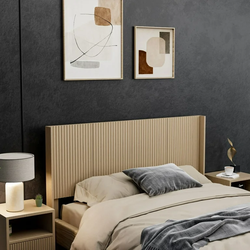 Noble House 64.4" Wood Headboard Only, Queen Size, Modern Farmhouse, Wall Mounted Fluted Panel, Oak