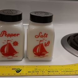 VINTAGE MCKEE MILK GLASS SALT AND PEPPER SHAKERS 