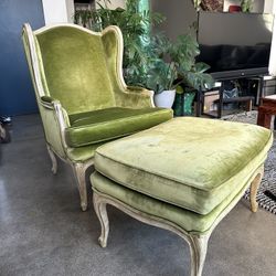 Green Velvet Chair w Ottoman