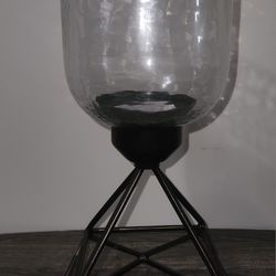 Beautiful Glass Candle Holder with Attached Iron Base