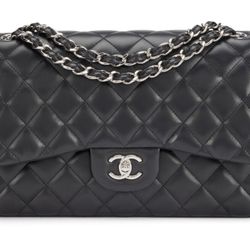 Chanel Black Quilted Lambskin Jumbo Classic Double Flap Bag Silver Hardware, 2015