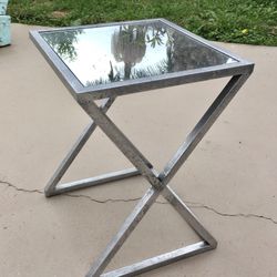 Like New Square glass mirror top silver end side table