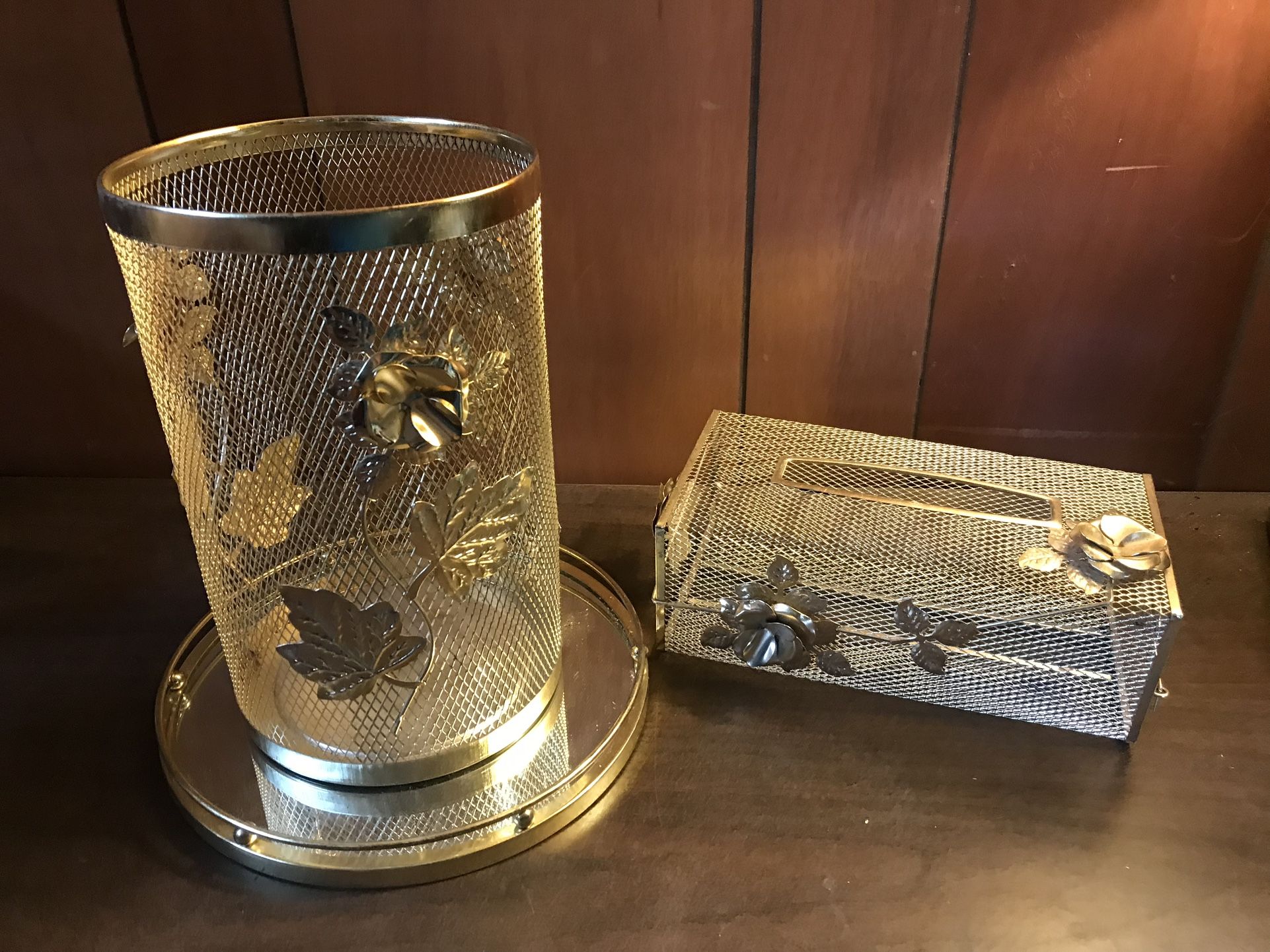 Vintage Brass Metal Tissue Holder Etc Set Of 3