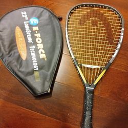 Tennis Racket With 5" Leather Handle with Cover Like New