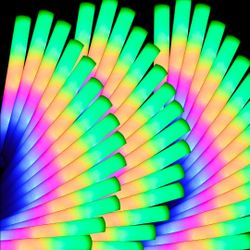 75 LED Foam Glow Sticks Multicolor Light Up Party Wands – 3 Flashing Modes