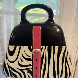 Vtg Ceramic Coin Novelty Piggy Bank Zebra Stripe Purse