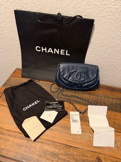 Authentic Chanel navy leather moon purse