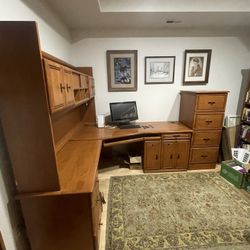 Desk, Credenza, And File Cabinet