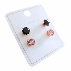 🖤💗Set of 2 Pairs of Earrings – Rose Gold Plated with Amethyst & Clear Crystals