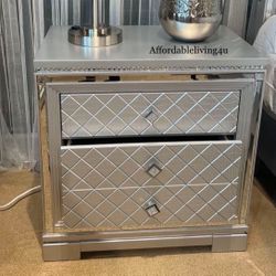 Silver Nightstand W/ USB Plug Brand New In Box