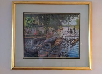 Vintage Gold Framed Claude Monet Signed Art Print – Boats on the Water 33*28" pls read description