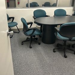 Office chair, room, supplies, main table, and 10 chairs all matching