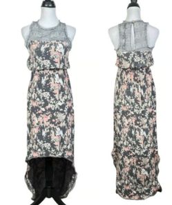 Printed Silk Crepe Iden High Low Sleeveless Maxi Dress
