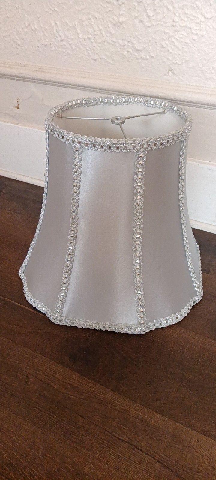 Silver Satin Custom Lampshade. 16" x 18", Excellent Condition.