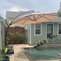 11FT Cantilever Patio Umbrella with Base Included, Large Cantilever umbrella with 360°Rotation, Heavy-Duty Offset Outdoor Umbrella for Patio,Pool,Gard