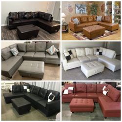 Brand New Leather Sectionals With Storage Ottoman