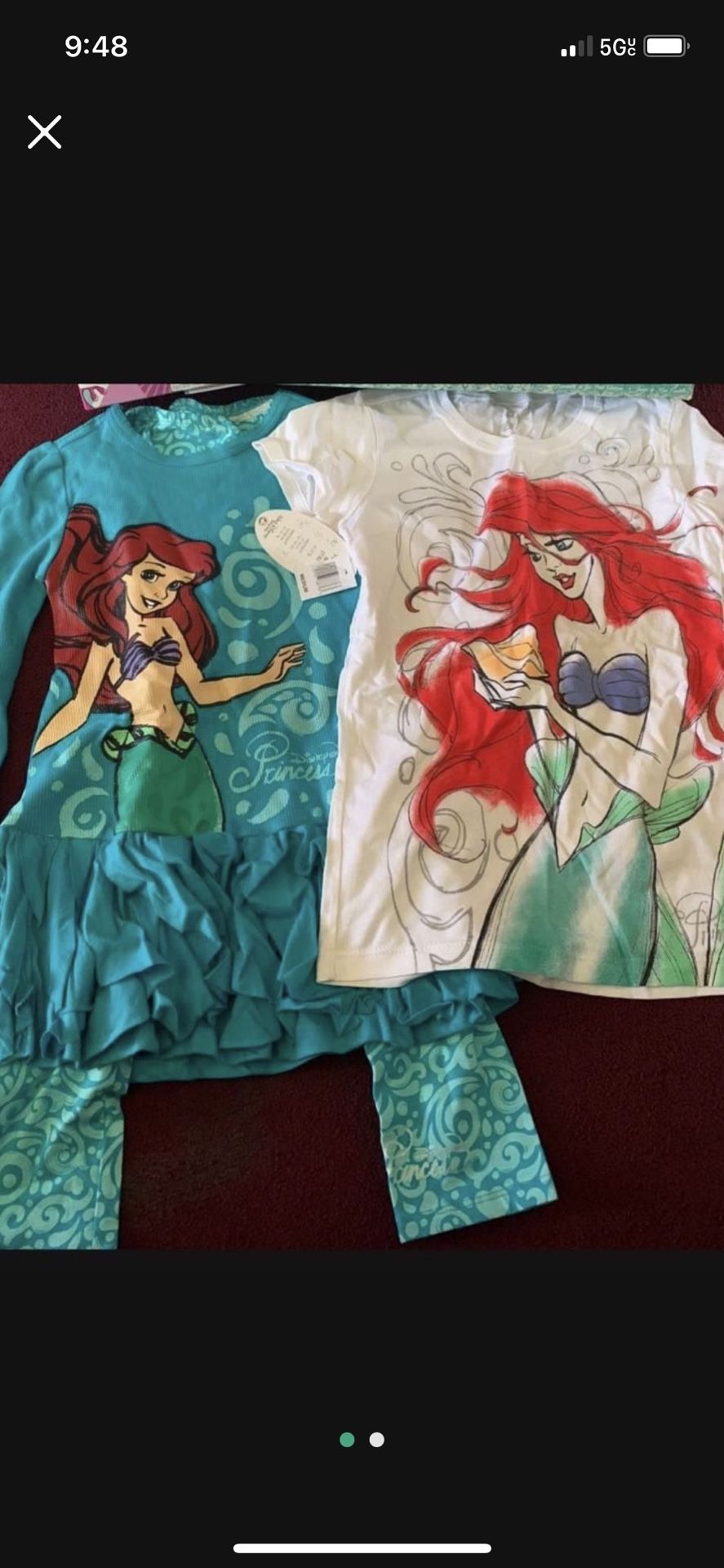 Disney Parks Ariel tunic with leggings size 7/8, Ariel shirt size 10/12 New Serious buyers only please Low offers will be ignored Pick up location