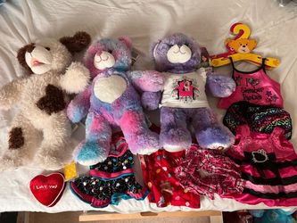 3 Build A Bears with 5 outfits