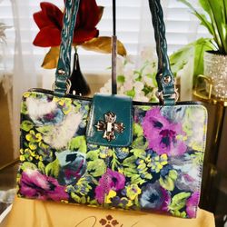 Patricia Nash Rosina Leather Satchel DeepBlue Handbag/Purse