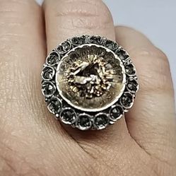 Vintage 900 Coin Silver Rose Gold Vermeil Ring Marcasite Victorian Style