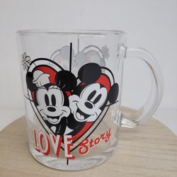 Disney Minnie and Mickey Mouse "Love Story" 17.5 oz. Clear Glass Coffee Mug