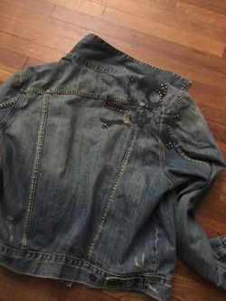 Denim jean jacket distressed size L