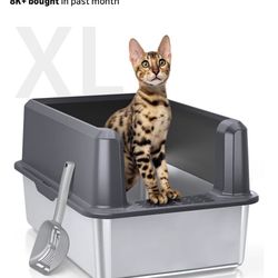 Enclosed Stainless Steel Cat Litter Box with Lid, XL Extra Large Litter Box for Big Cats, Metal Litter Pan High Sided, Never Absorbs Odors, Anti-Urine