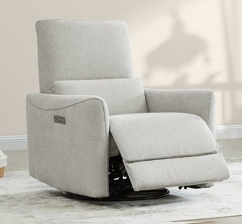 CHITA Power Recliner Chair Swivel Glider, FSC Certified Fabric Living Room Nursery Reclining Sofa Chair with Lumbar Support, Dove Grey