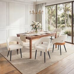 Set of 4 – Beige Curved Back Dining Chairs | Modern Upholstered Chairs