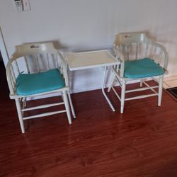 2 Wood Chairs And 1 Table Set.