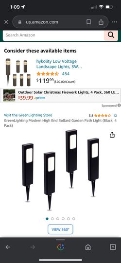 Modern High End Bollard Garden Path Light (black) 4 Pack