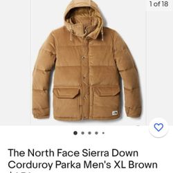 Northface Coat XL Brown Corduroy Puffer