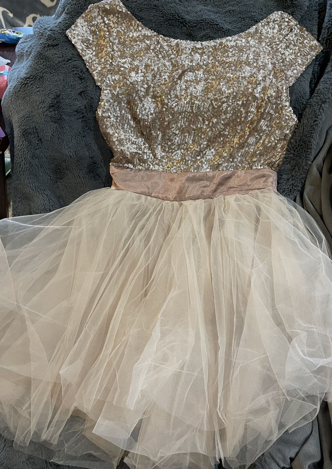 Special Occasion Dress, Golden Sequin Top w/ Fluffy Tulle Skirt, Size 3