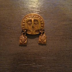 Vintage Signed Tipicol P.E. Brass Mayan Aztec Brooch 