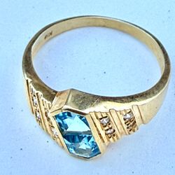  Diamond And Blue Stone 18k Gold Ring 