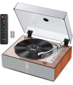 1 BY ONE Fully Automatic Record Player, All-in-One Vinyl Turntable with Automatic Repeat Function, Remote Control,