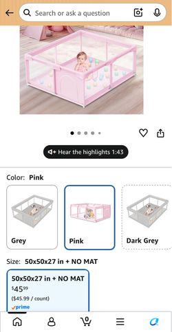 New Pink Baby Playpen, 50x50x27