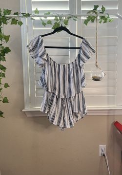 Fashion Nova Flowy Stripe Nautical Jumper Romper Swim XS