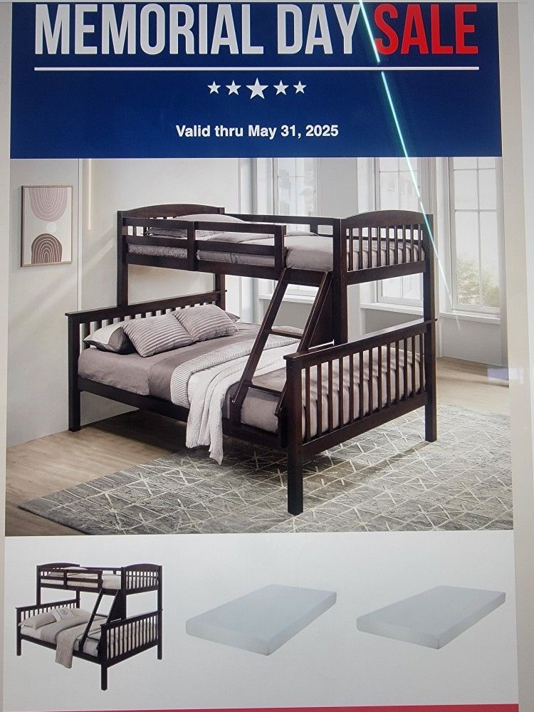 New Twin Over Full Bunk Bed Bundle In Grey 
