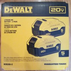 2 DeWalt 20V MAX 5Ah Batteries 