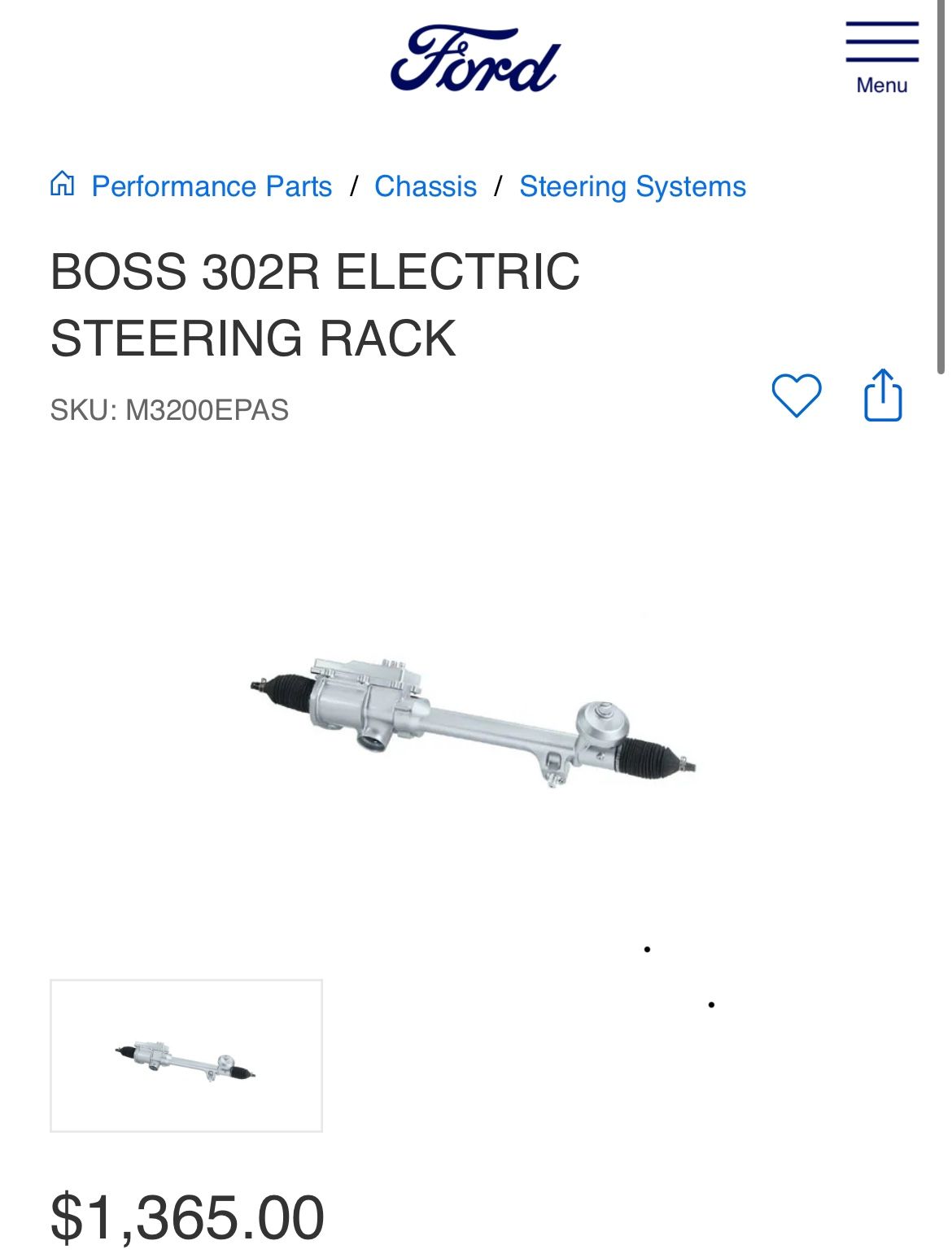 Boss 302R Steering Rack For 12-14 Mustangs