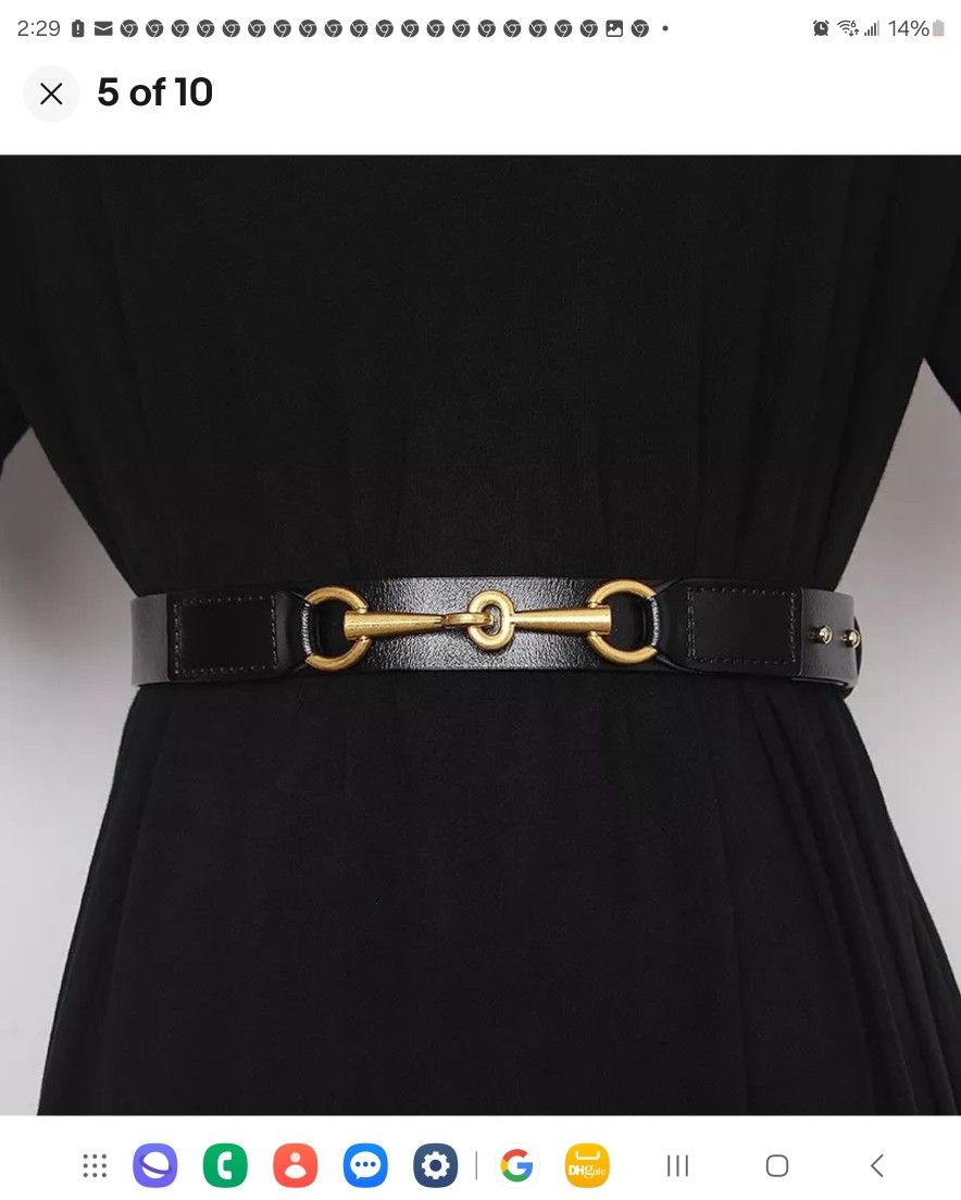 Women's Black Dress With Gold Tone Horsebit Belt 