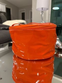 Orange Patent Vinyl Cosmetic Bag
