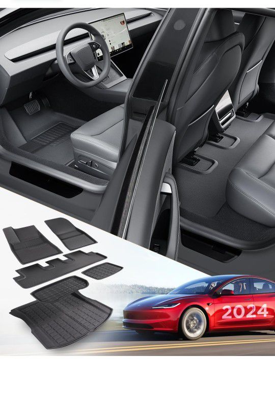 2024 Tesla Model 3 Highland Floor Mats, Full Set for Tesla Model 3 All Weather Floor Liners 2024, 6 Pcs Set.