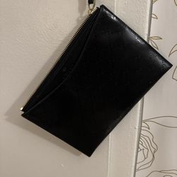 Black Leather Zip Wallet with Card Slots
