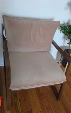Beige Upholstered Accent Chair with Wood Frame
