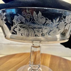 Vintage Etched Crystal Glass Compote Bowl: Early American Pattern Centerpiece