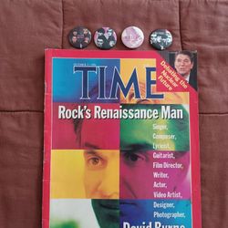 Time Magazine Oct 27 1986 David Byrne Rock's Renaissance Man +4 Talking Heads Pins/Buttons 