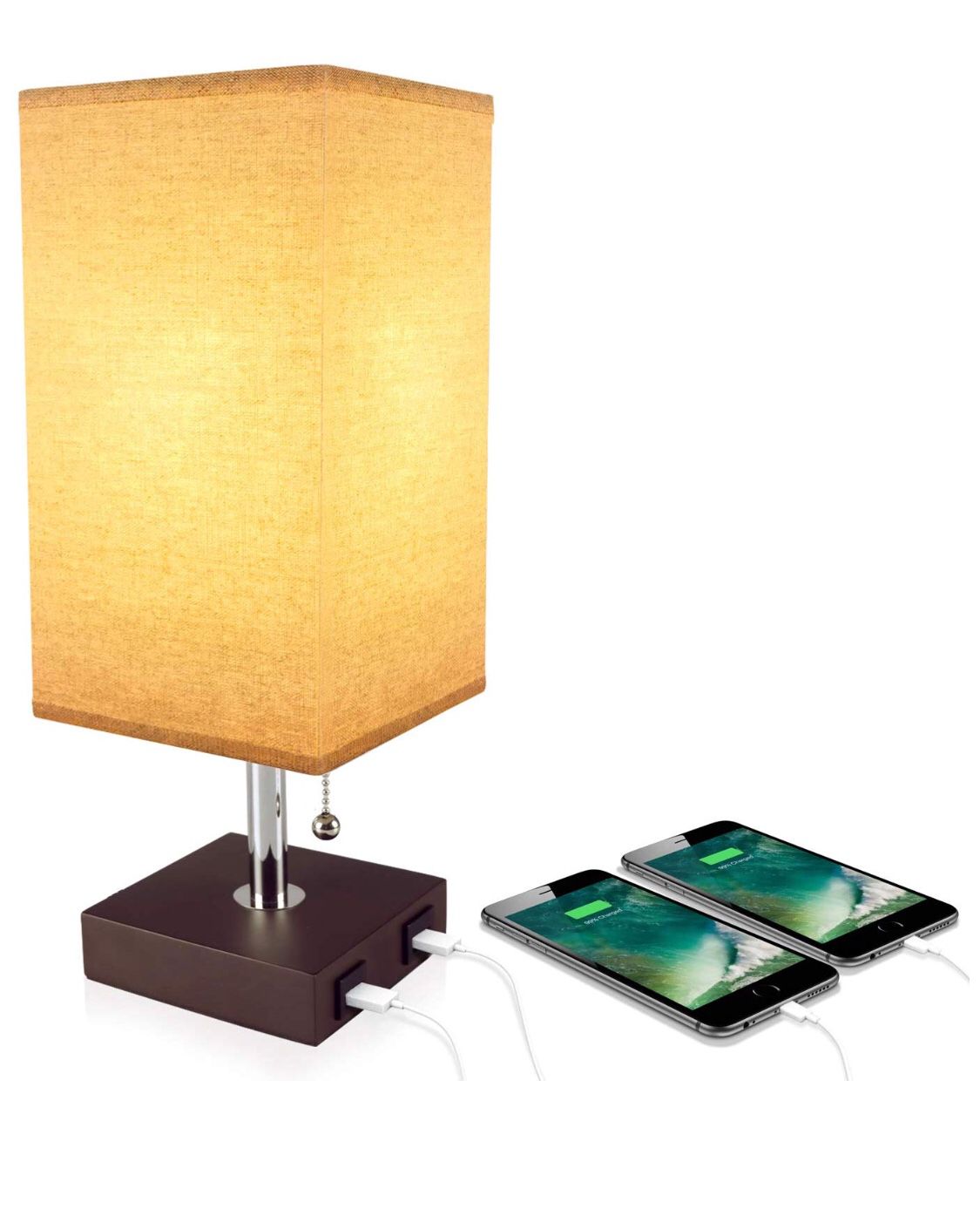 USB Table Desk Lamp, Acaxin Bedside Lamp with Dual USB Quick Charge Port, Wood Desk Lamp