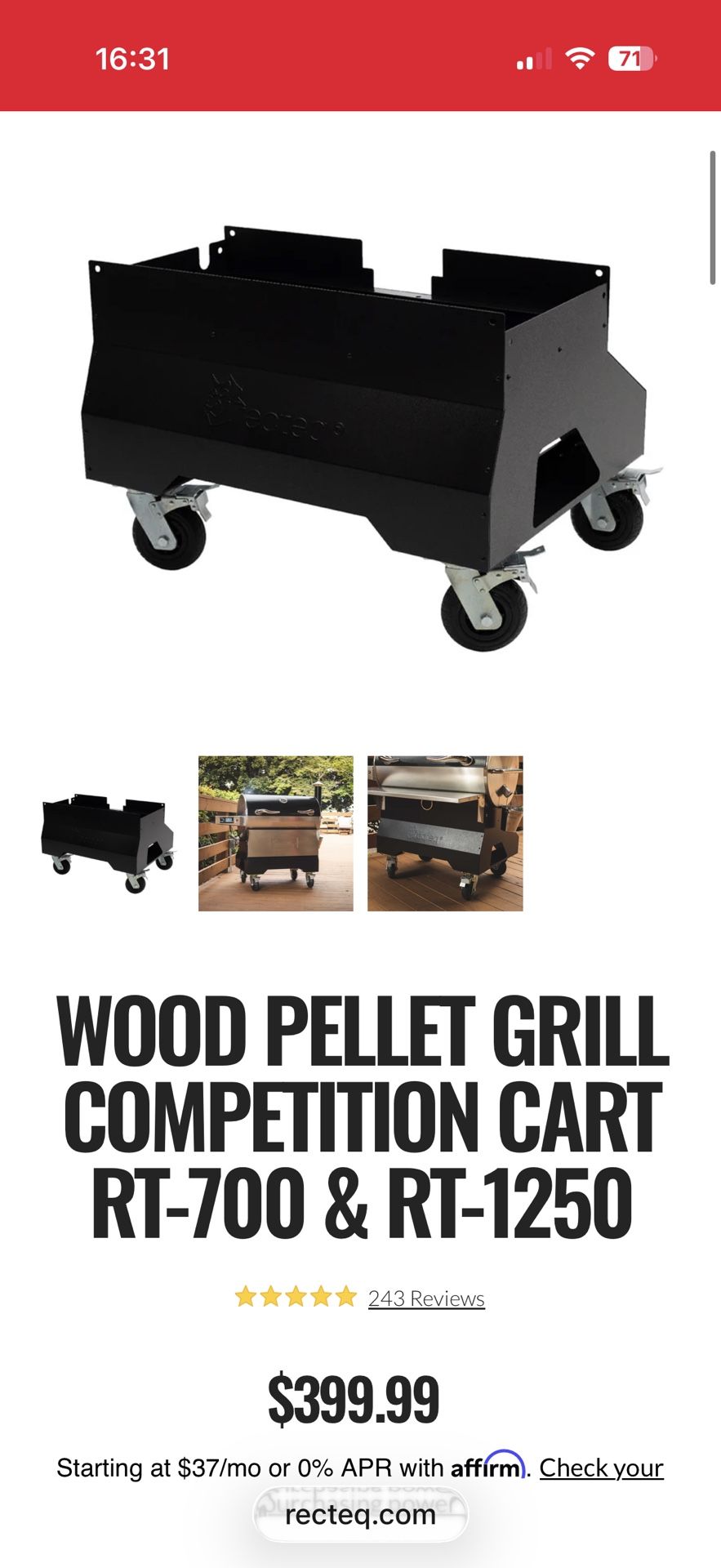 Used Recteq Competition Cart For RT-700 and RT-1250